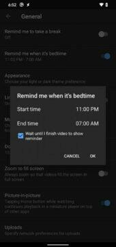 YouTube čas jít spát screen 2