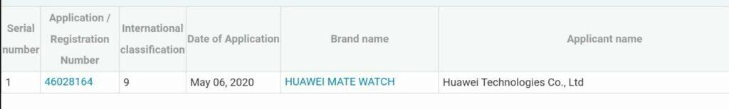značka Huawei Mate Watch registrace