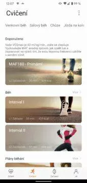 aplikace Huawei Health Zdraví druhy cviceni