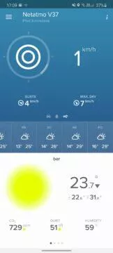 aplikace Netatmo Weather data anemometr