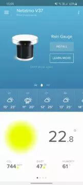 aplikace Netatmo Weather prázdná karta srážkoměru