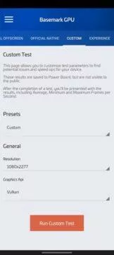 benchmarky pro Android Basemark GPU vlastní nastavení
