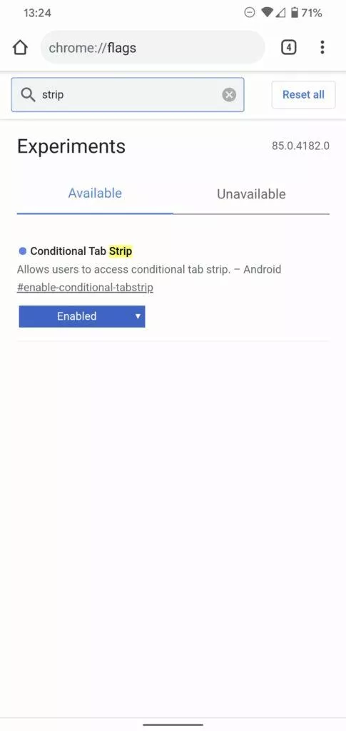Contitional Tab Strip flags zapnutí Chrome