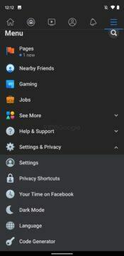 Facebook aplikace tmavý režim design screen 6