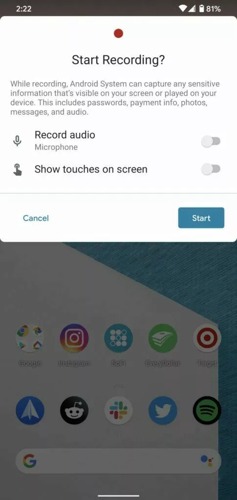 novinky android 11 beta nahravani obrazovky 2