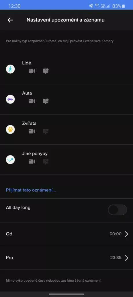 10 aplikace Netatmo Security nastavení záznamů