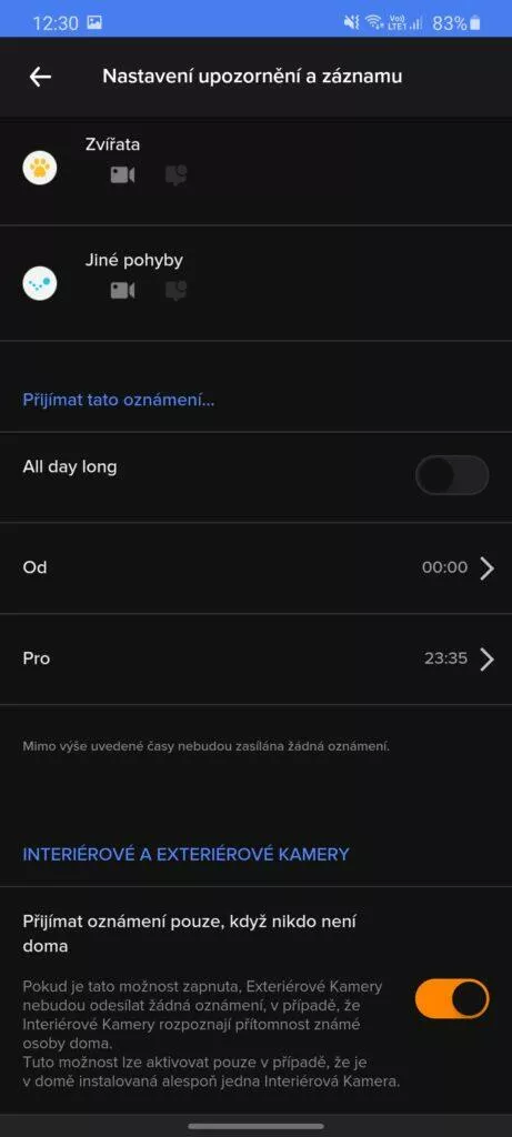 11 aplikace Netatmo Security nastavení času notifikací