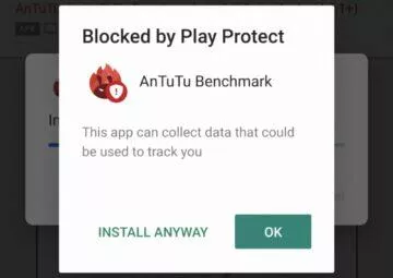 AnTuTu Google Play Protect upozornění