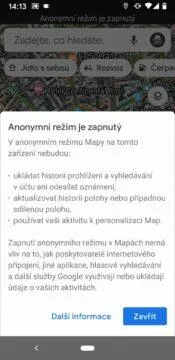 Google mapy anonymni rezim zapnuty