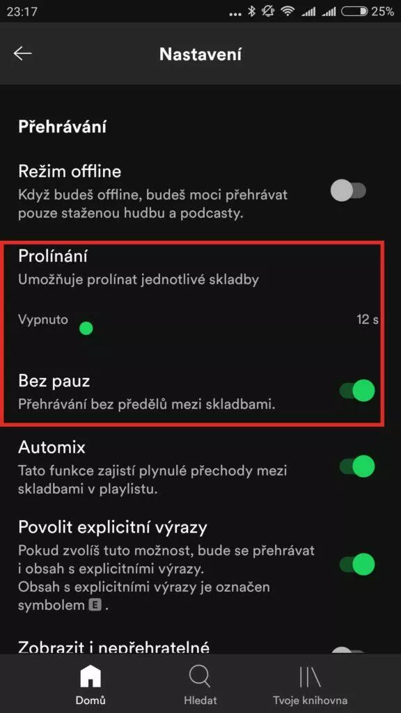 hudební přehrávač prolínání hudby