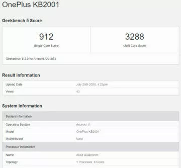 oneplus 8t geekbench