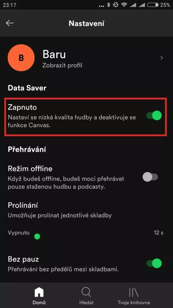 úspora dat streamování hudby