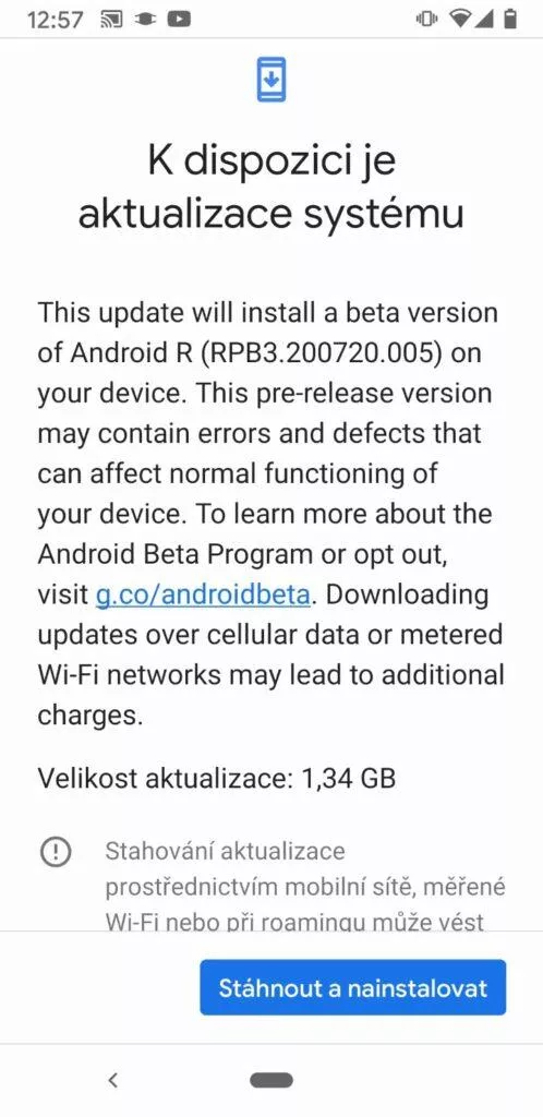 Android 11 beta 3 aktualizace
