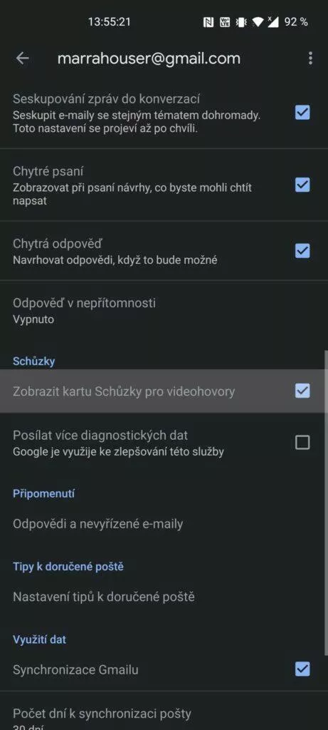 jak vypnout meet schůzky v gmailu přepínač