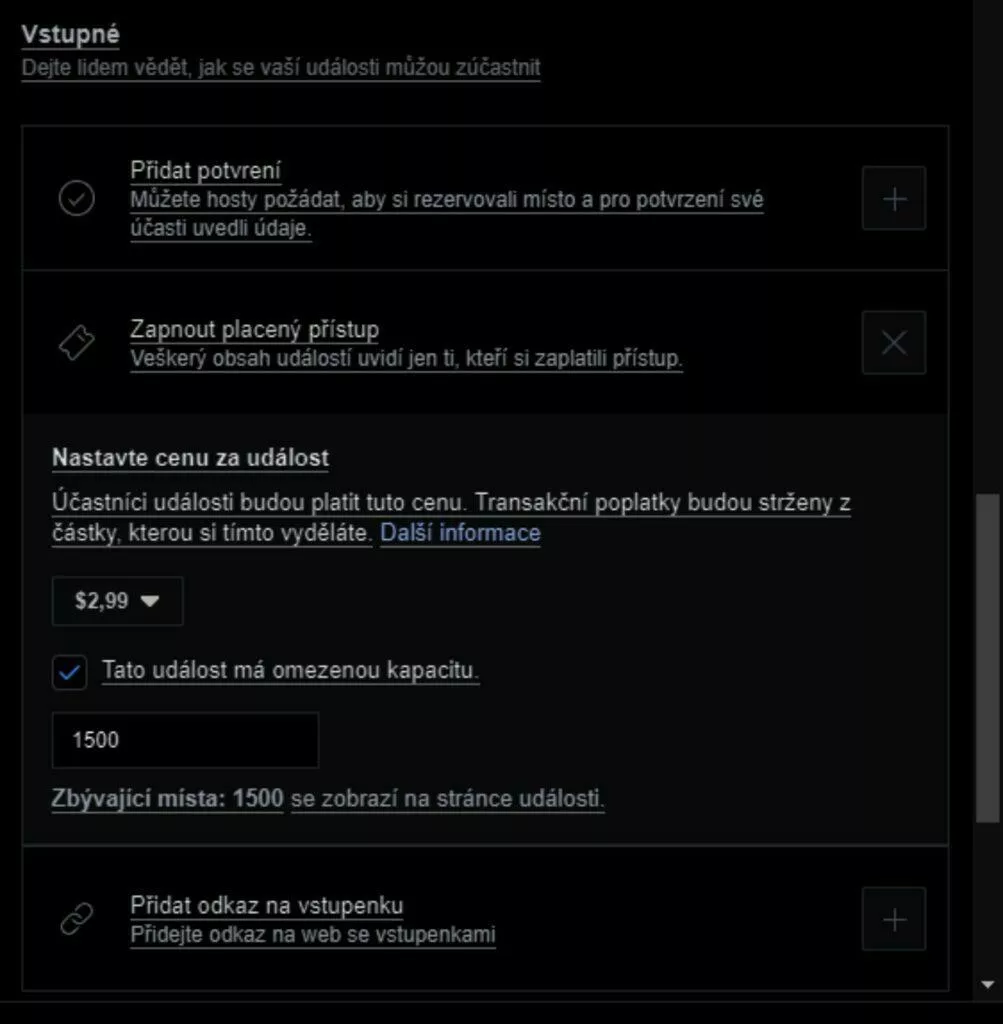 placené Facebook události nastavení platby