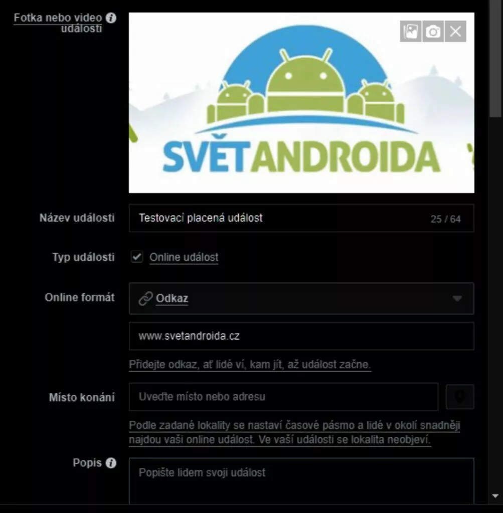 placené Facebook události návod online událost