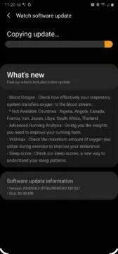 Samsung Galaxy Watch 3 první aktualizace screen