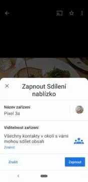 Nearby Share - zapnuti sdileni