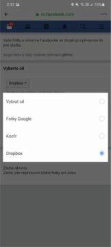 Facebook přenos fotek Fotky Google Dropbox aplikace výběr cíle