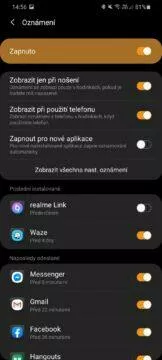 Galaxy Wearable nastavení notifikací