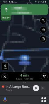 Google Mapy Android Auto navigační panel náhled tmavý