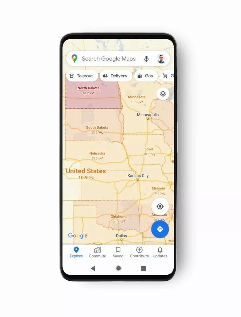 Google Mapy Covid-19 informace státy USA