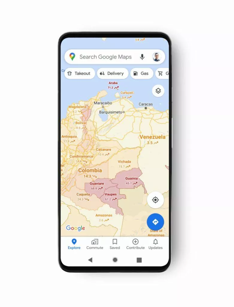 Google Mapy Covid-19 informace země a státy Jižní Amerika