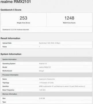 realme c17 geekbench