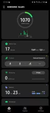 Samsung Health přehled