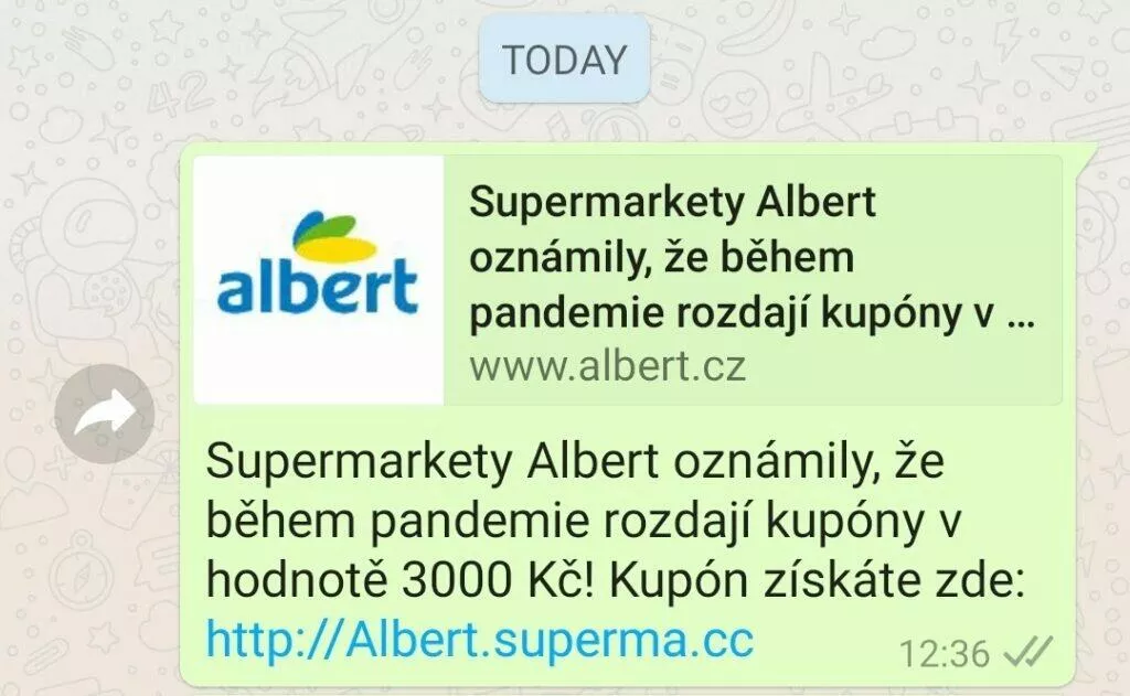 Albert kupón WhatsApp podvod