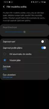 modré světlo mobil filtr nastavení