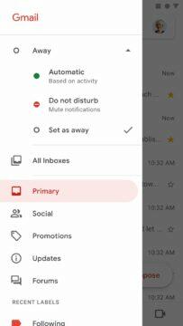 Gmail Google Chat status mobil aplikace