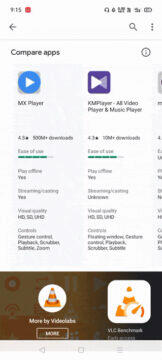 Google Play srovnaní aplikací s VLC