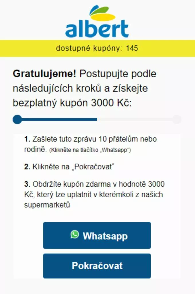 Messenger WhatsApp Albert kupóny gratulace