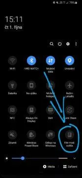 modré světlo mobil filtr rychlé nastavení