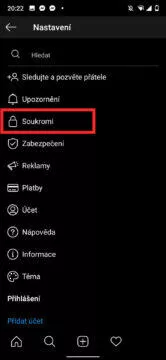 nastavení soukromí instagram