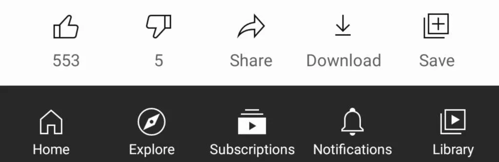 nové ikony v YouTube aplikaci po