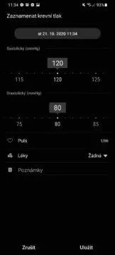 Samsung Health krevní tlak záznam