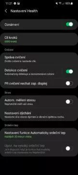 Samsung Health nastavení