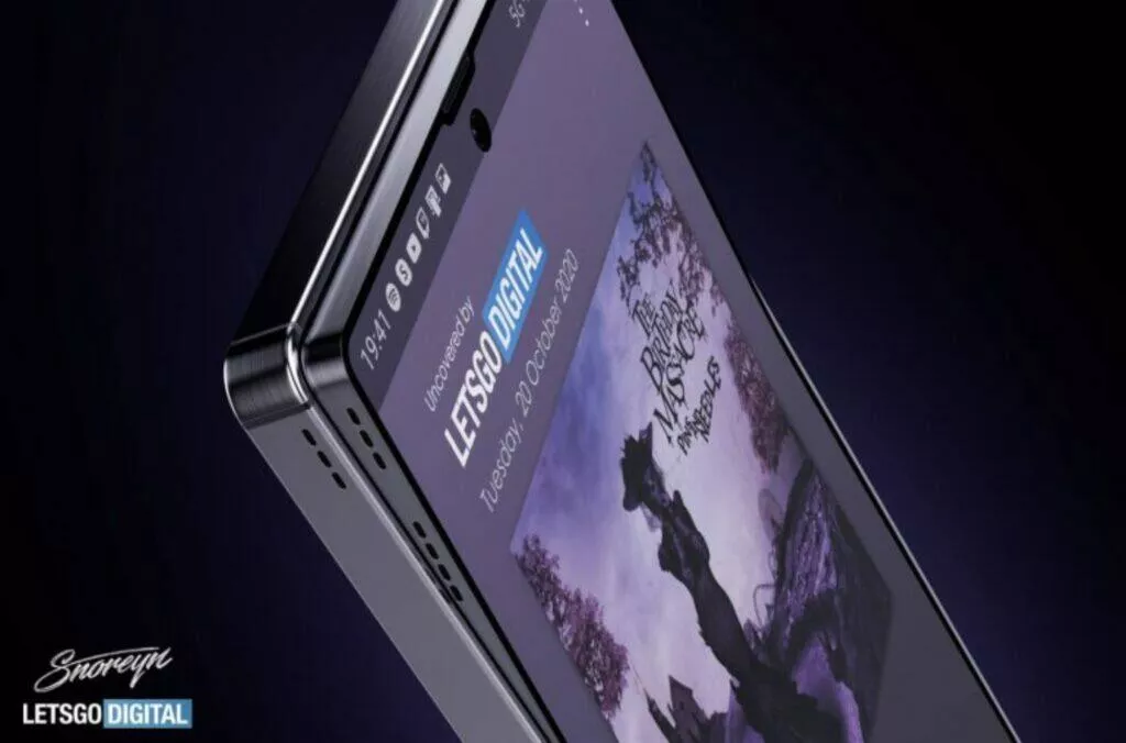 Samsung telefon s výklopným displejem patent roh detail