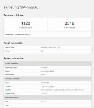 benchmark samsung galaxy s21 snapdragon 875
