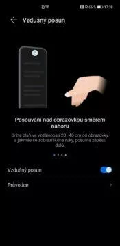 EMUI 11 Huawei Mate 40 Pro vzdušná gesta posouvání