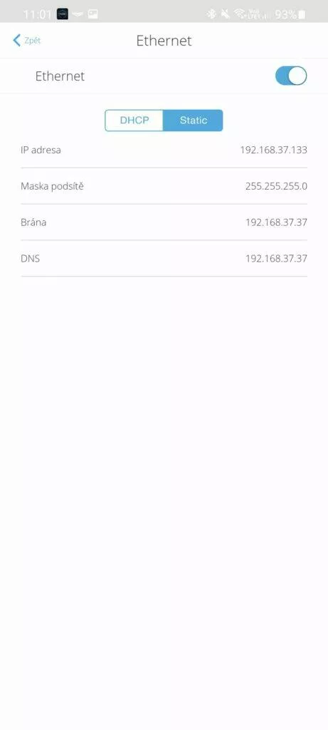 nastavení ethernet