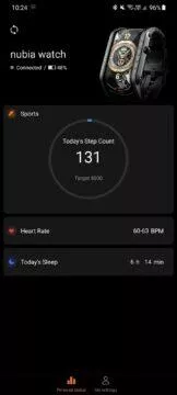 Nubia Smart Wear hlavní obrazovka
