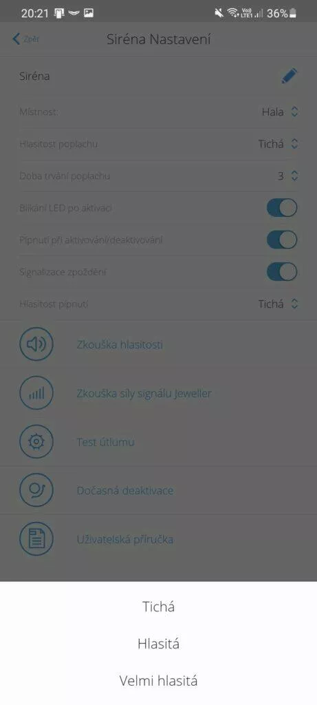 siréna aplikace hlasitost