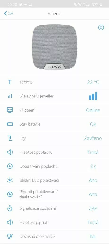 siréna aplikace hlavní karta