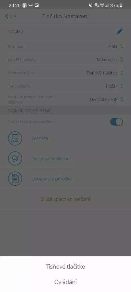 tlačítko aplikace režim