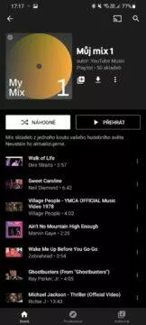 YouTube Music doporučování hudby muj mix 1