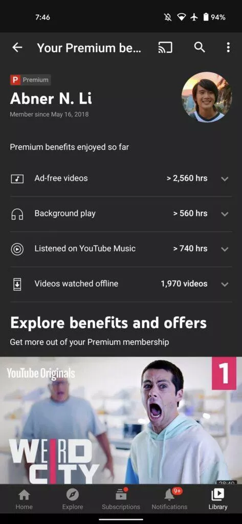 YouTube Premium statistiky přehled