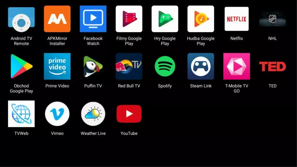 App launcher for TV nabídka